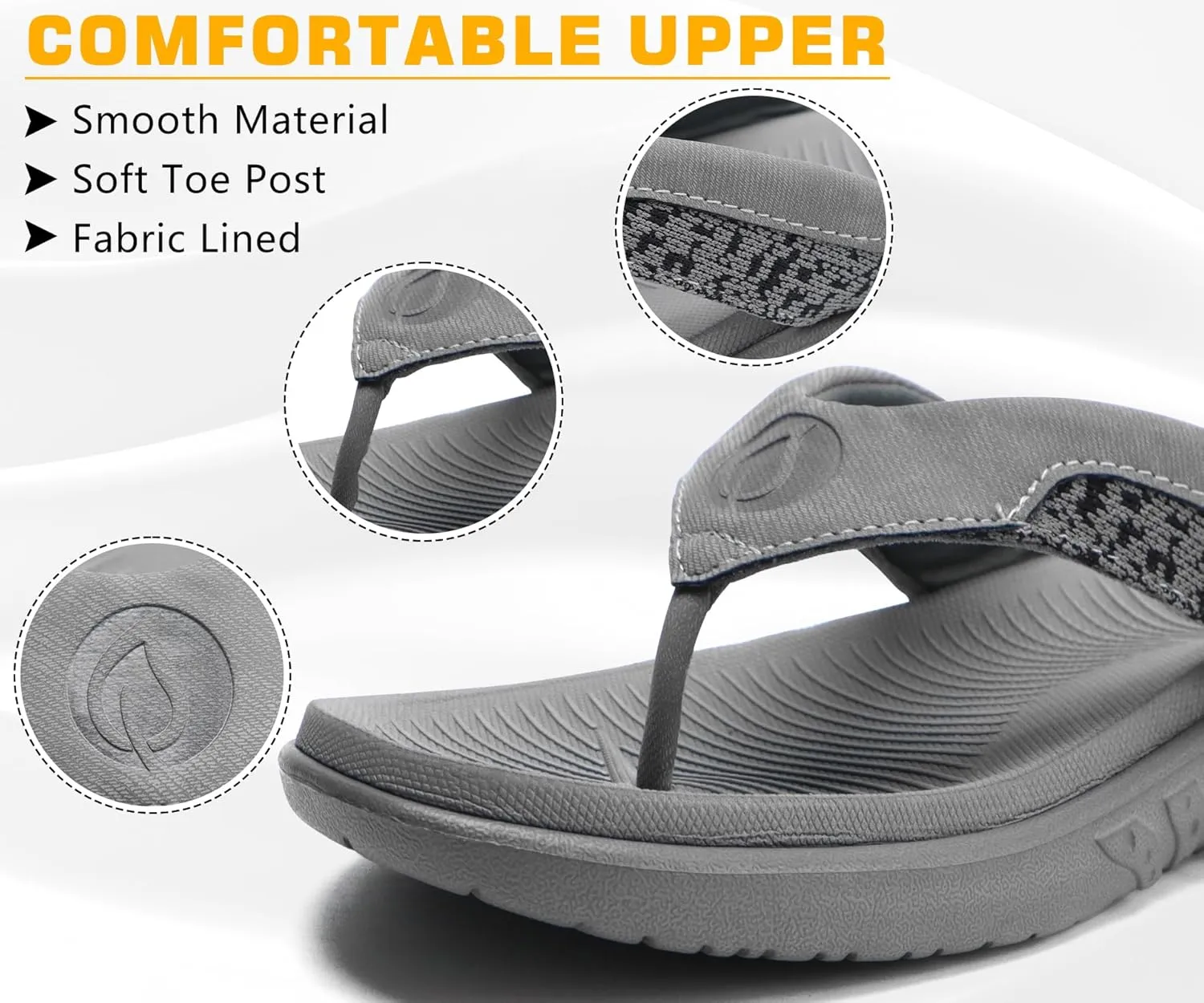 ONCAI Mens Flip Flop Open Toe Athletic Straps Orthotic Summer Plantar Fasciitis Sport Sandals with Soft Cushion Arch Support Size 7.5-15