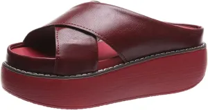 ORNVEION Women's Leather Platform Wedge Heel Sandals,Comfy Soft Fashion Open Toe Slip-on Casual Outdoor Beach Slipper