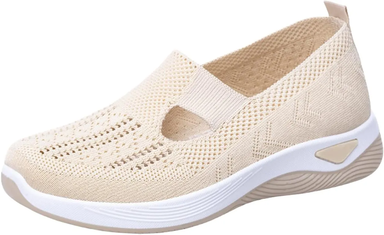 Orthowalkway Womens Shoes,Zapatos Ortopédicos, Lightweight Flat, Slip-On Breathable Mesh Trainers, Jogging Shoes