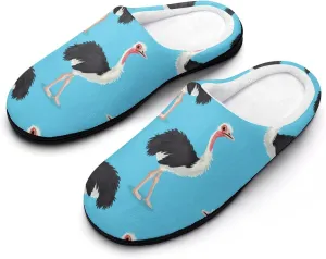 Ostrich Bird Print Mens Slippers Casual Slip On Warm House Shoes with Rubber Sole Indoor Outdoor
