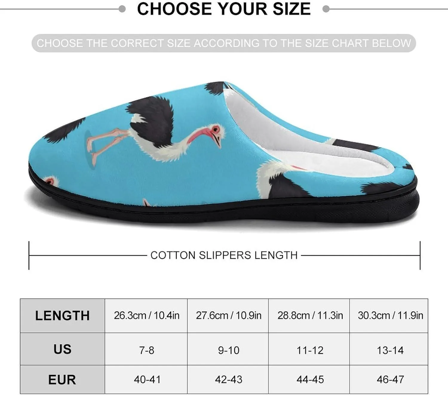 Ostrich Bird Print Mens Slippers Casual Slip On Warm House Shoes with Rubber Sole Indoor Outdoor