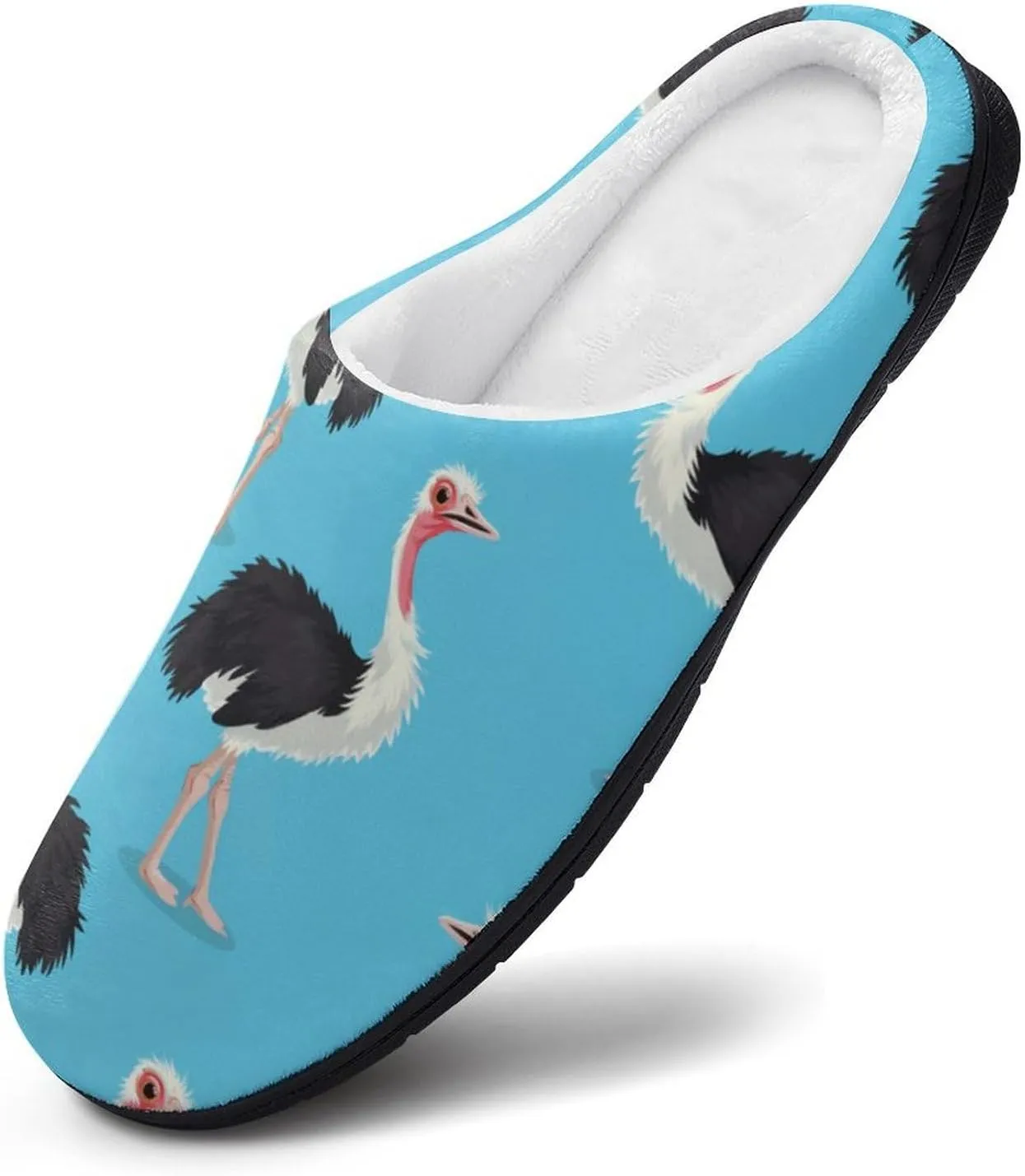 Ostrich Bird Print Mens Slippers Casual Slip On Warm House Shoes with Rubber Sole Indoor Outdoor
