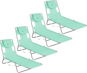 Ostrich Chaise Lounge Outdoor Portable Folding 4-Position Recliner Chair for Beach, Patio, Camp, & Pool with Carrying Strap, Teal (4 Pack)