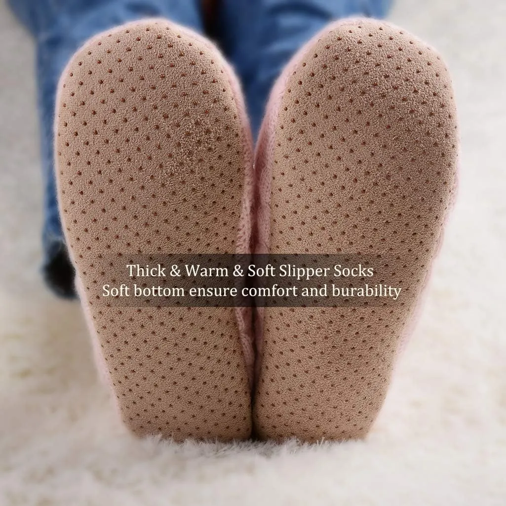 Panda Bros 2 Pairs Slipper Socks For Women With Grippers, Fuzzy Womens Slipper Socks With Non Slip Bottoms, Cozy Warm House Slippers