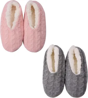 Panda Bros 2 Pairs Slipper Socks For Women With Grippers, Fuzzy Womens Slipper Socks With Non Slip Bottoms, Cozy Warm House Slippers
