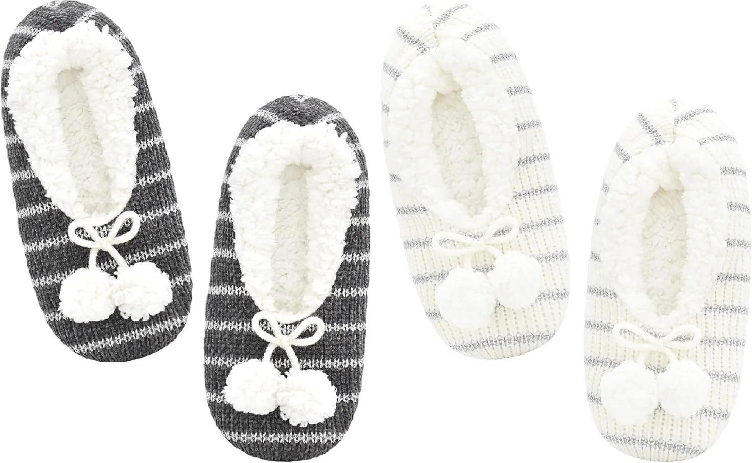 Panda Bros 2 Pairs Slipper Socks For Women With Grippers, Fuzzy Womens Slipper Socks With Non Slip Bottoms, Cozy Warm House Slippers
