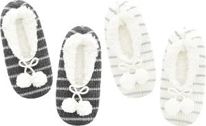 Panda Bros 2 Pairs Slipper Socks For Women With Grippers, Fuzzy Womens Slipper Socks With Non Slip Bottoms, Cozy Warm House Slippers