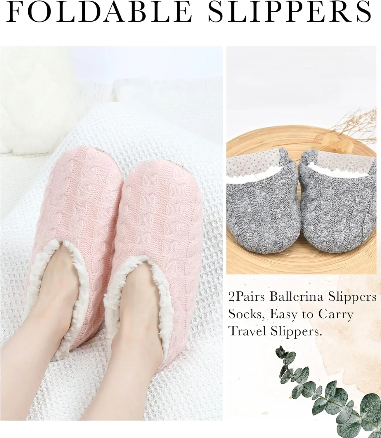 Panda Bros 2 Pairs Slipper Socks For Women With Grippers, Fuzzy Womens Slipper Socks With Non Slip Bottoms, Cozy Warm House Slippers