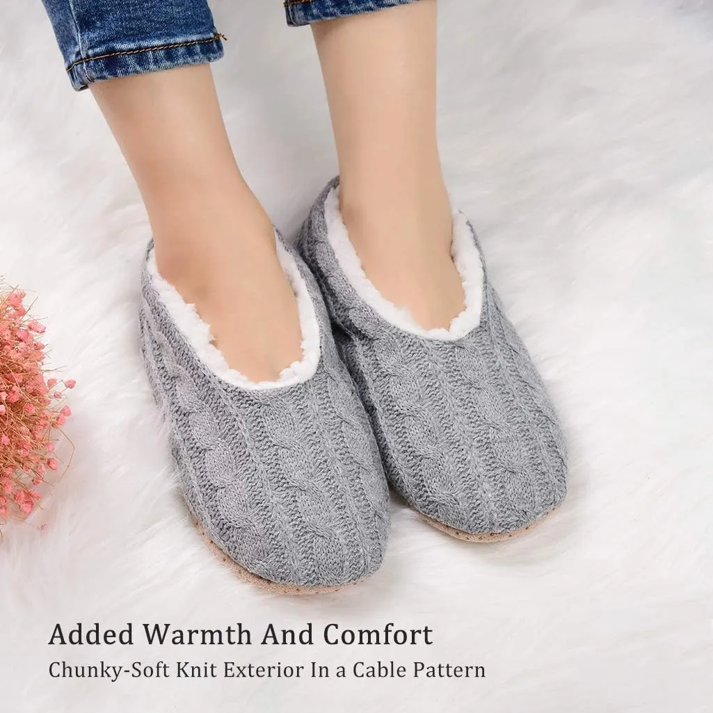 Panda Bros 2 Pairs Slipper Socks For Women With Grippers, Fuzzy Womens Slipper Socks With Non Slip Bottoms, Cozy Warm House Slippers