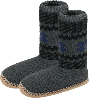 Panda Bros Cozy Boot Slippers for Men Indoor, Fuzzy House Shoes with Non Slip Gripper Soles, Winter Knitted Non-Skid Home Warm Floor Socks
