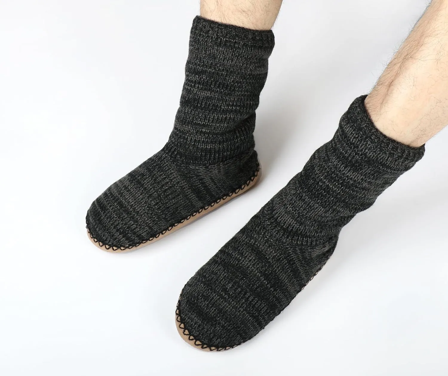 Panda Bros Cozy Boot Slippers for Men Indoor, Fuzzy House Shoes with Non Slip Gripper Soles, Winter Knitted Non-Skid Home Warm Floor Socks