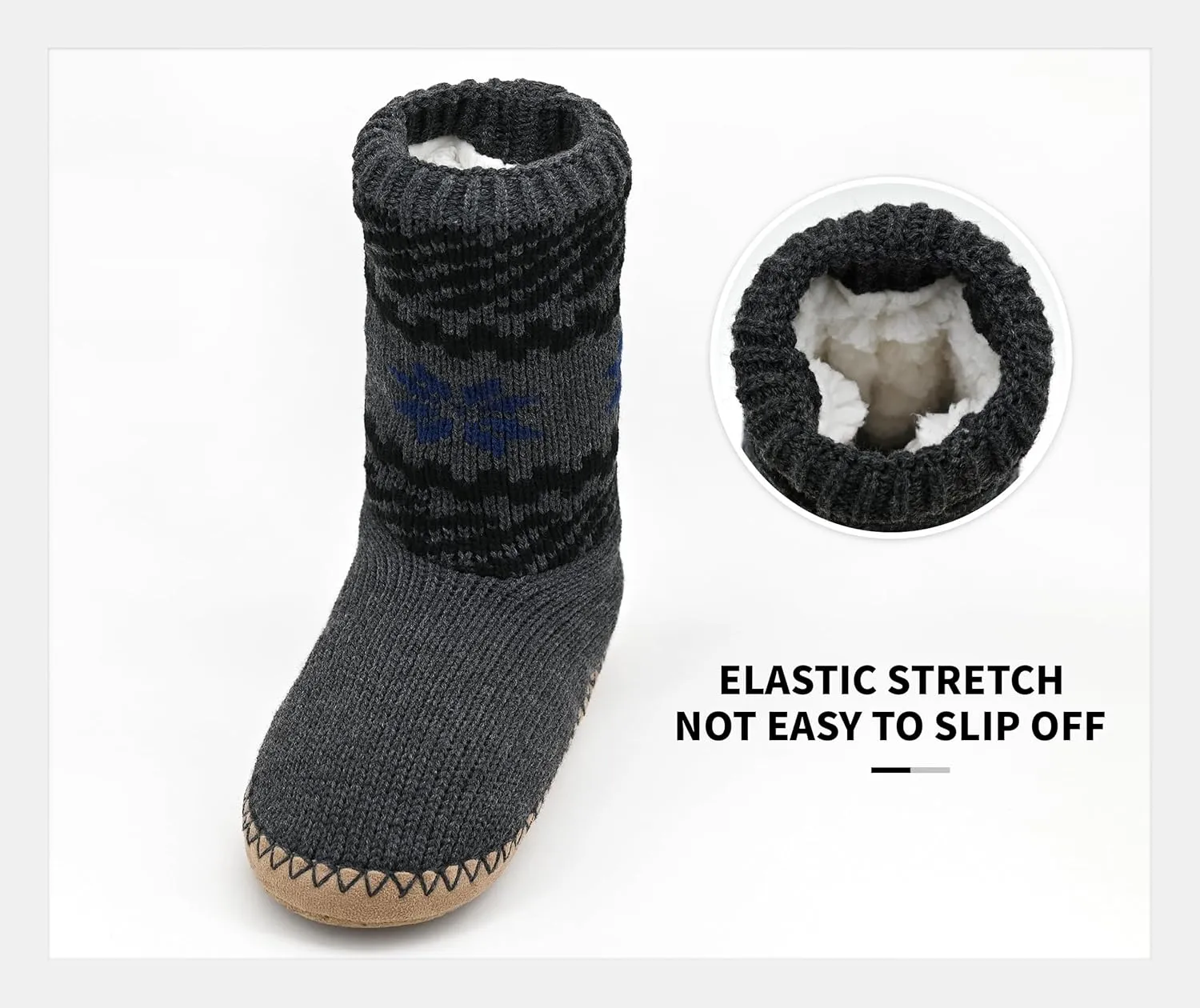 Panda Bros Cozy Boot Slippers for Men Indoor, Fuzzy House Shoes with Non Slip Gripper Soles, Winter Knitted Non-Skid Home Warm Floor Socks