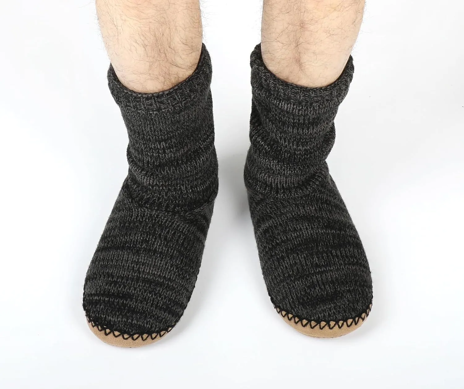 Panda Bros Cozy Boot Slippers for Men Indoor, Fuzzy House Shoes with Non Slip Gripper Soles, Winter Knitted Non-Skid Home Warm Floor Socks