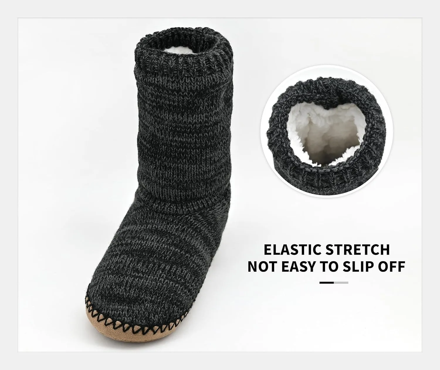 Panda Bros Cozy Boot Slippers for Men Indoor, Fuzzy House Shoes with Non Slip Gripper Soles, Winter Knitted Non-Skid Home Warm Floor Socks