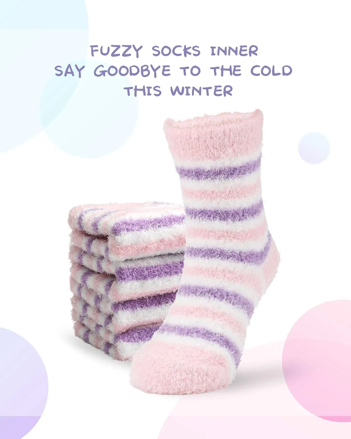 Panda Bros Girls Warm Fuzzy Fluffy Socks, Non Skid Slipper Socks for Kids, 3 Pairs