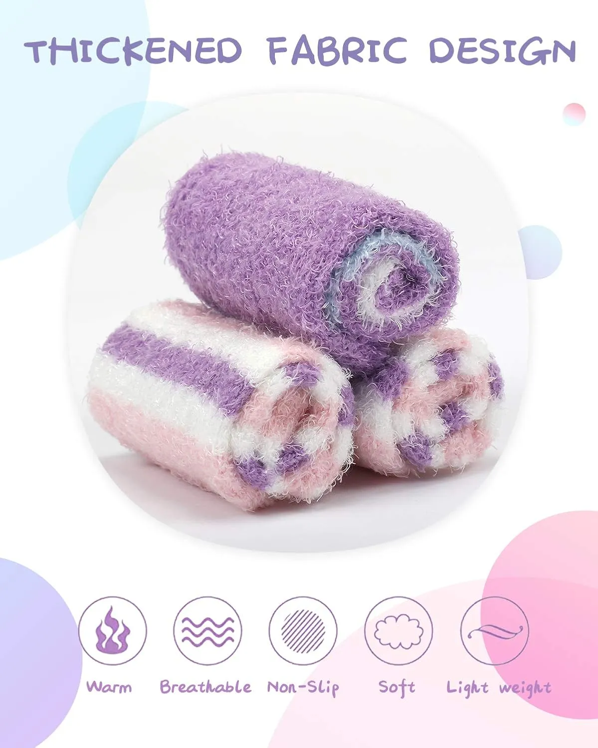 Panda Bros Girls Warm Fuzzy Fluffy Socks, Non Skid Slipper Socks for Kids, 3 Pairs