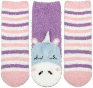 Panda Bros Girls Warm Fuzzy Fluffy Socks, Non Skid Slipper Socks for Kids, 3 Pairs