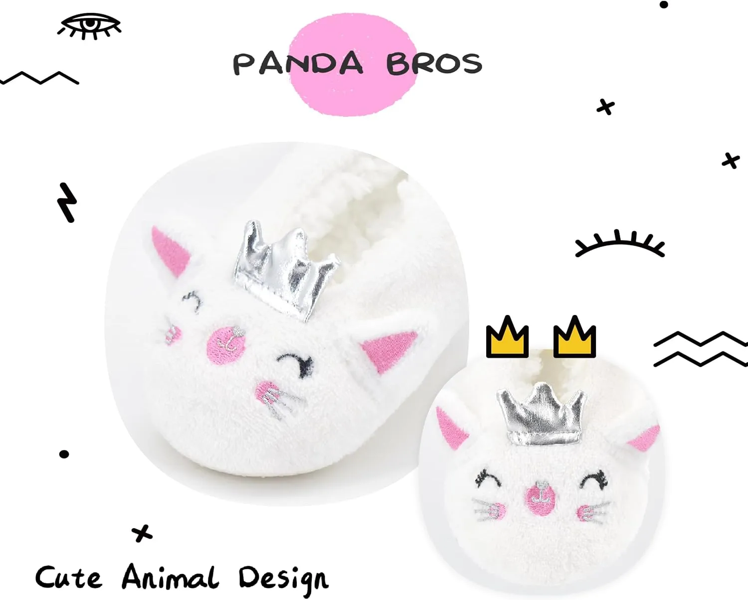 Panda Bros Kid's Animal Slipper Socks, Cartoon Cozy Fleece Indoor Slipper, Fluzzy Warm bedroom Shoes