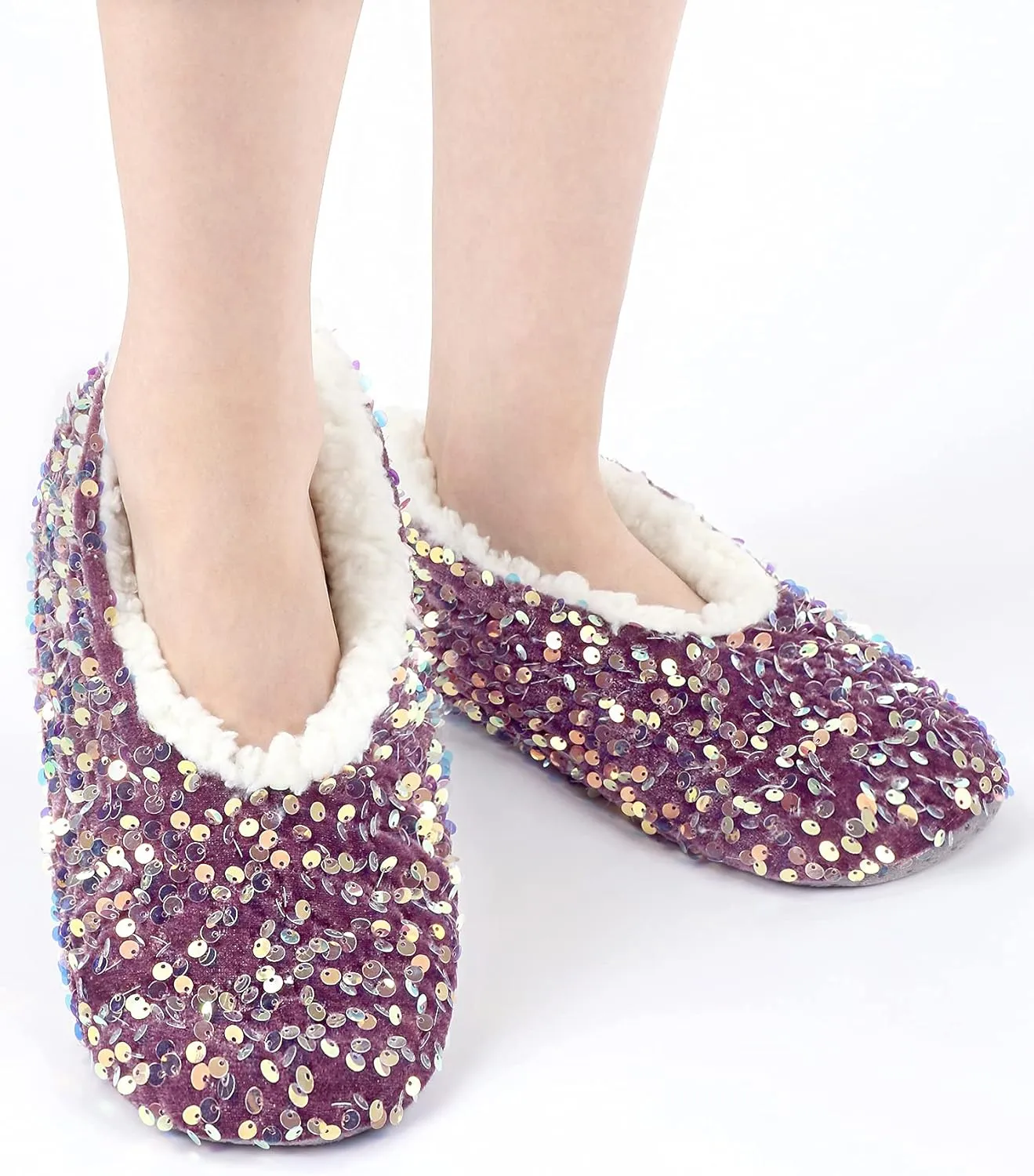 Panda Bros Womens Ballerina Sequin Slippers, Bling House Slippers With Grippers