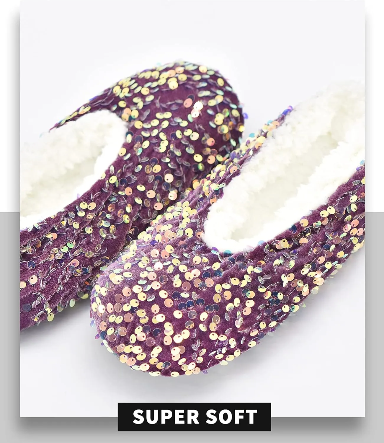 Panda Bros Womens Ballerina Sequin Slippers, Bling House Slippers With Grippers