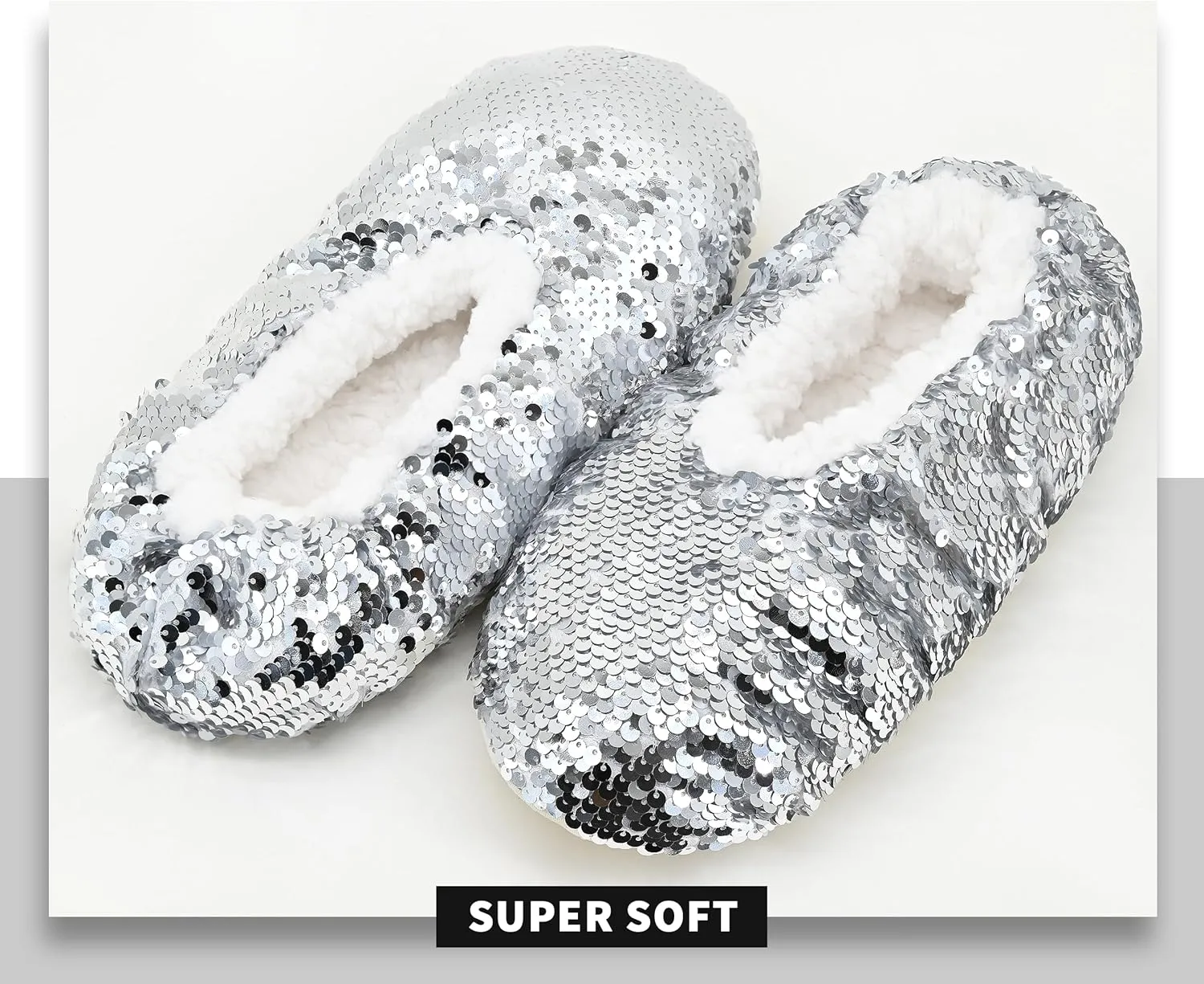 Panda Bros Womens Ballerina Sequin Slippers, Bling House Slippers With Grippers