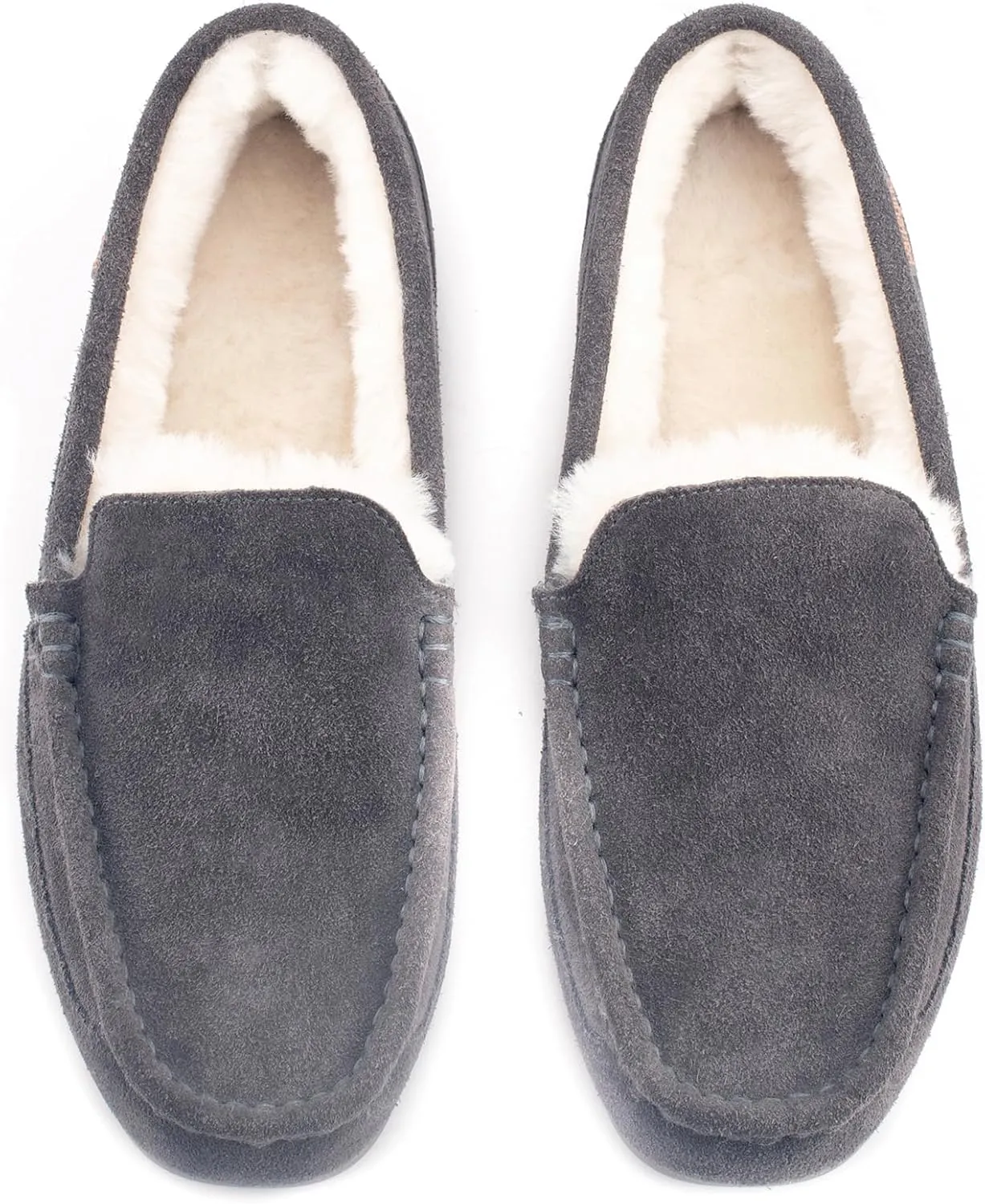 Parfeying Men's Indoor Outdoor Sheepskin Moccasins Slippers Memory Foam Driving Style Shoes