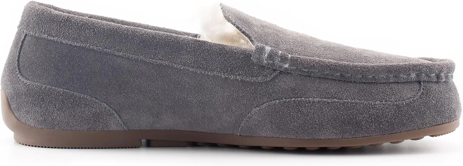 Parfeying Men's Indoor Outdoor Sheepskin Moccasins Slippers Memory Foam Driving Style Shoes