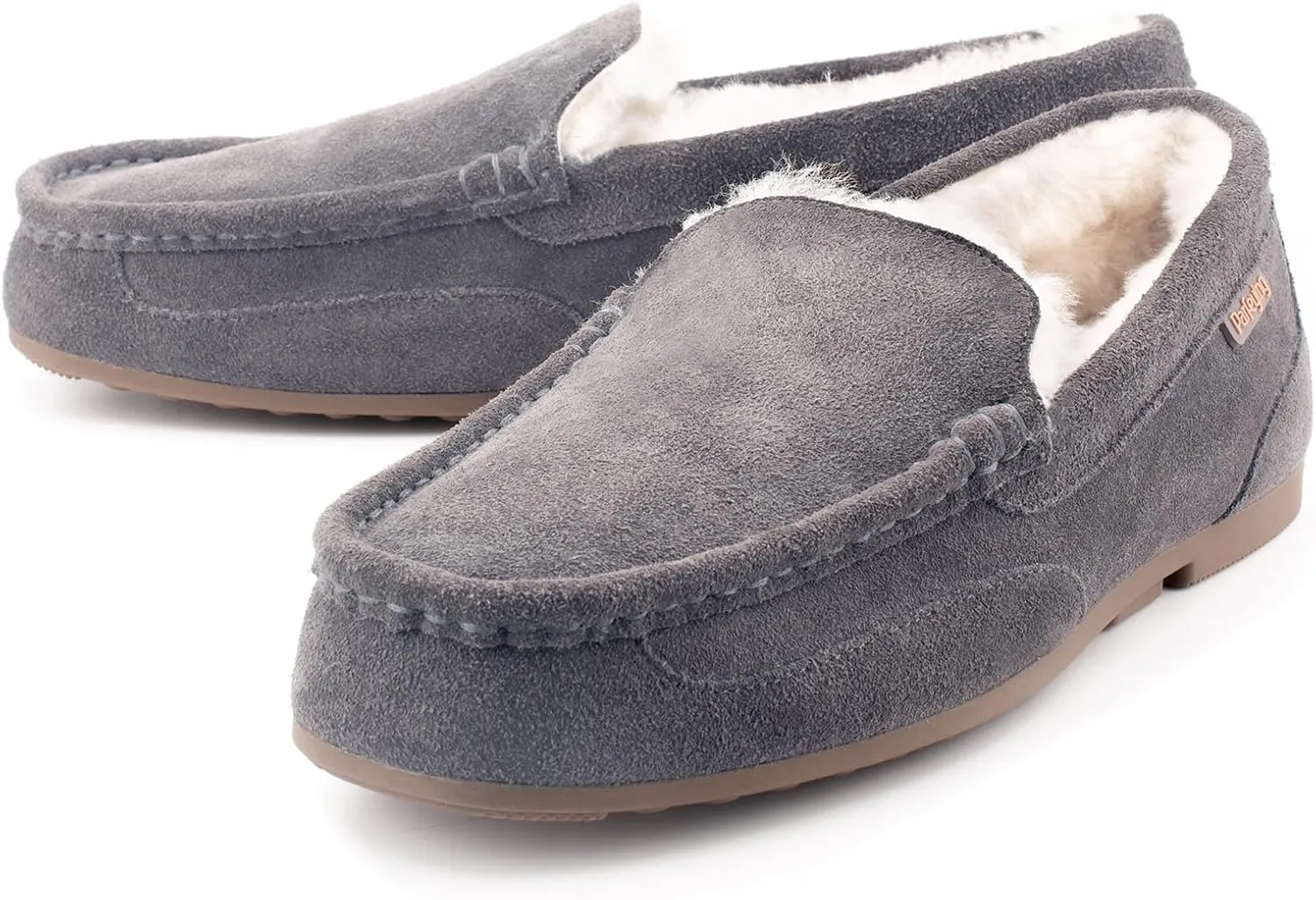 Parfeying Men's Indoor Outdoor Sheepskin Moccasins Slippers Memory Foam Driving Style Shoes