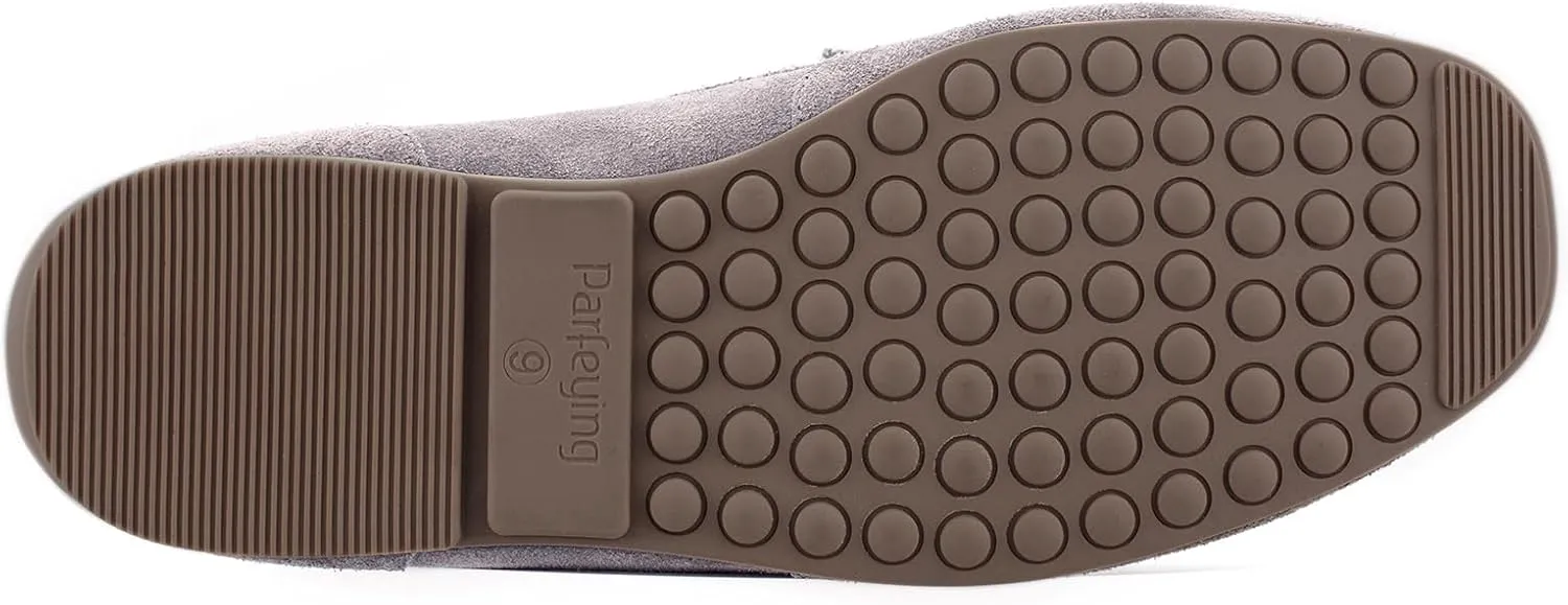 Parfeying Men's Indoor Outdoor Sheepskin Moccasins Slippers Memory Foam Driving Style Shoes