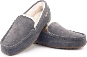 Parfeying Men's Indoor Outdoor Sheepskin Moccasins Slippers Memory Foam Driving Style Shoes