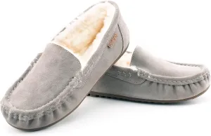 Parfeying Women's Sheepskin Moccasin Slippers Cow Suede Memory Foam Driving Style Loafers