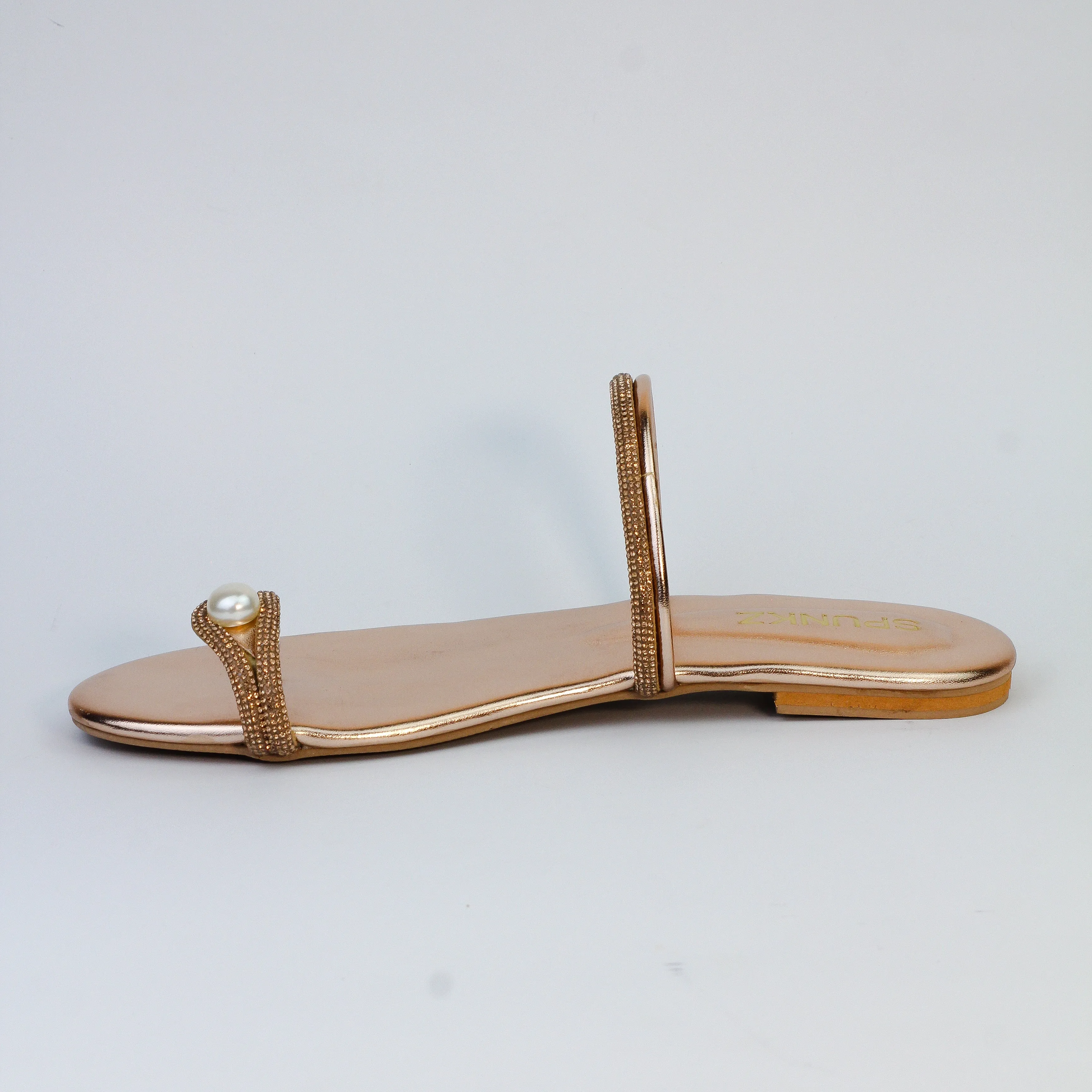 Parisa Golden Shiny Diamond Pearl Flats-11012