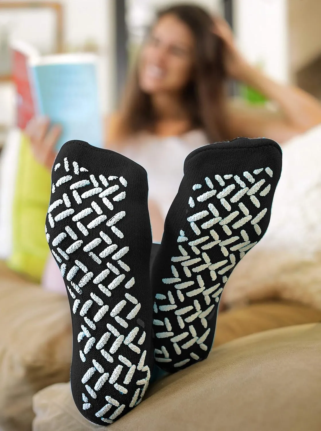 Personal Touch Top of the Line Hospital Non Skid Slipper Socks, Ladies or Men's Colors, 3 Pairs