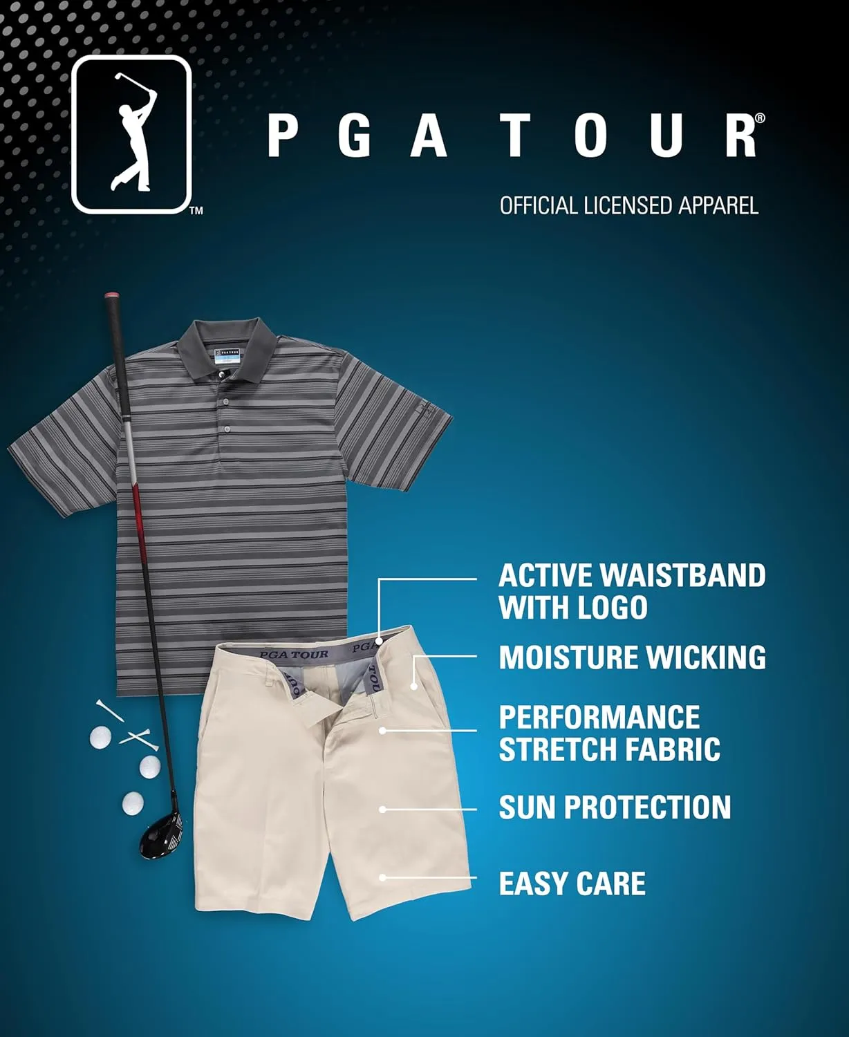 PGA TOUR Men's 9" Flat Front Golf Shorts with Active Waistband (Size 30-44 Big & Tall)