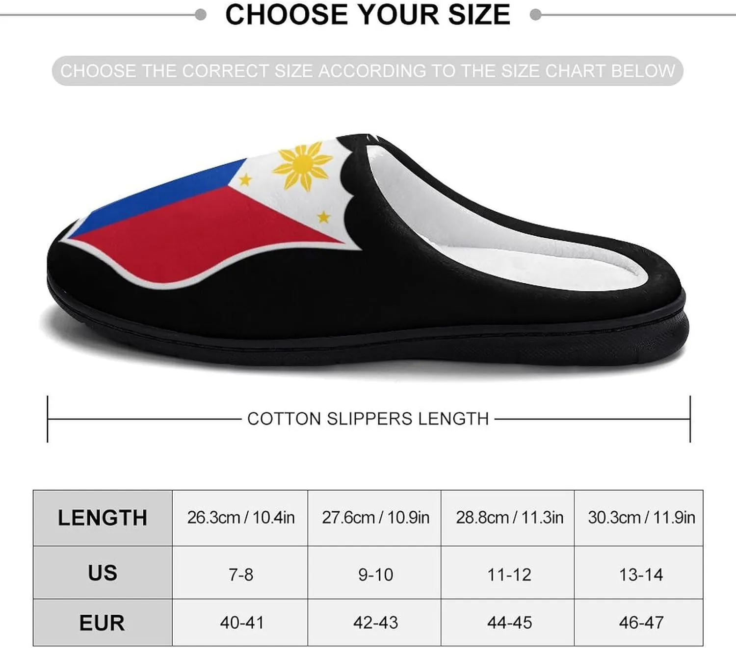 Philippine Flag Crest Cotton Slipper for Adult Men House Warm Shoes Slip On Memory Foam for Indoor Outdoor