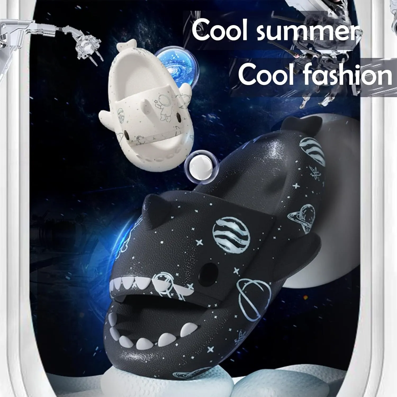 Pirates Patterns Cloud Shark Slippers Women, Anti-slip Bathroom Couple Shark Sandals, Soft Thick Sole Beach Slipper