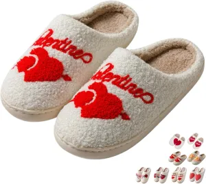 Plush Slippers Warm Slippers Couple Slippers Valentine's Day Slippers Comfy Slippers for Women Men Indoor House Soft Cozy Non-Slip Sole Shoes Bedroom Slippers Fuzzy Slippers Gift