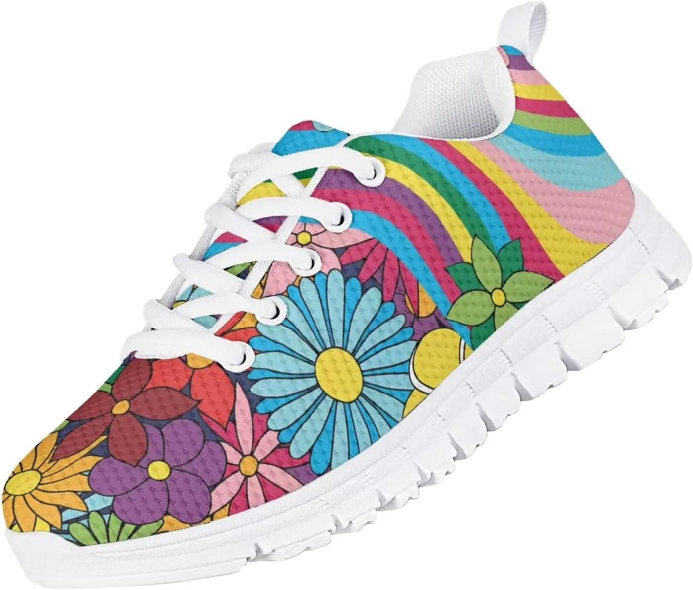 POLERO Cute Kids Shoes American Flag Sneakers Lace-Up Flat Running Shoes Lightweight Walking Mesh Shoes