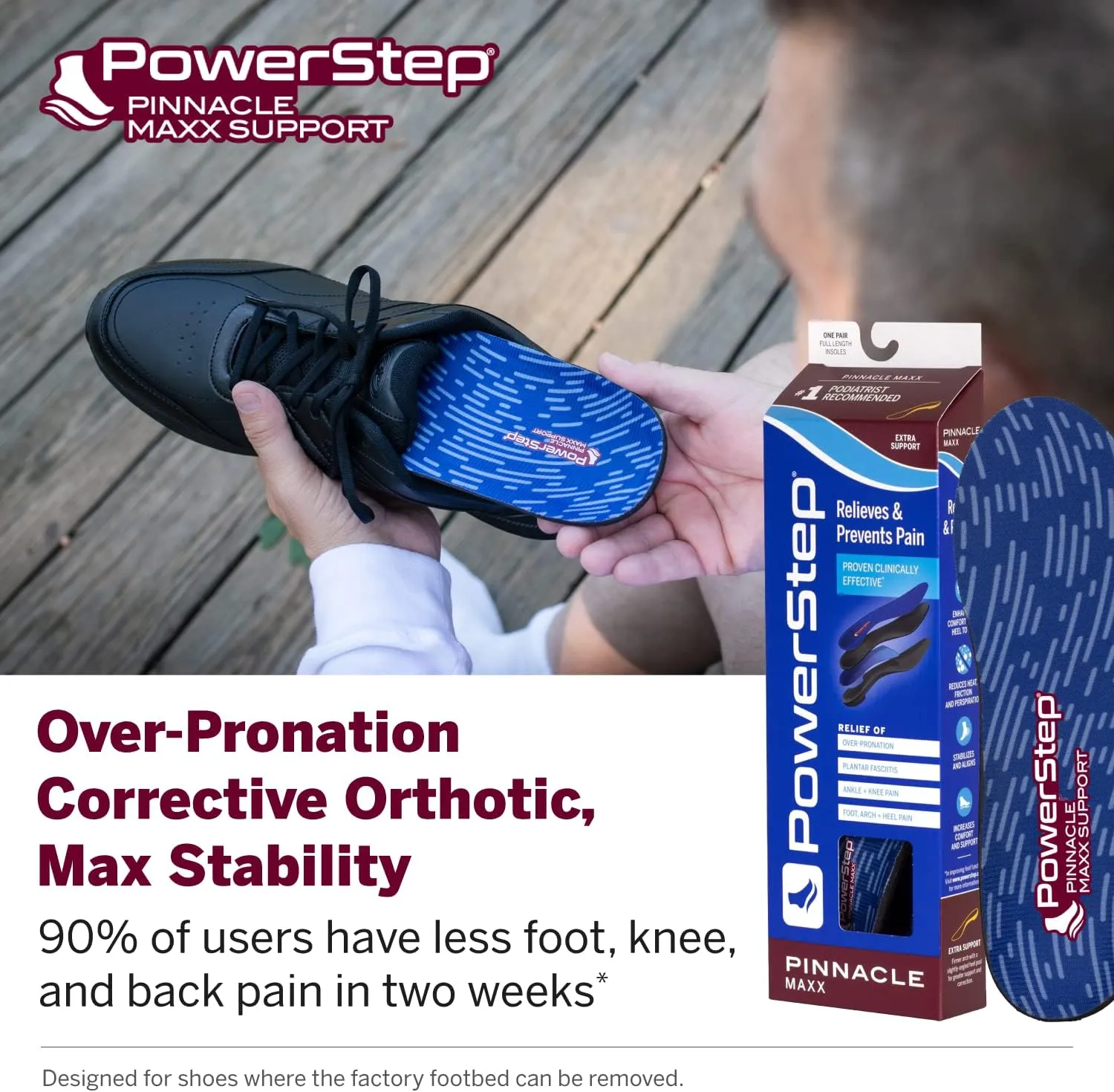 PowerStep Pinnacle Maxx Orthotic Insoles - for Maximum Stability & Comfort - Firm   Flexible Angled Heel Style to Help Flat Feet & Overpronation - Heavy Duty Inserts - Made in USA (M 10-10.5, F 12)