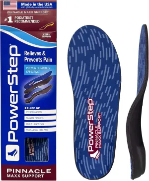 PowerStep Pinnacle Maxx Orthotic Insoles - for Maximum Stability & Comfort - Firm   Flexible Angled Heel Style to Help Flat Feet & Overpronation - Heavy Duty Inserts - Made in USA (M 10-10.5, F 12)
