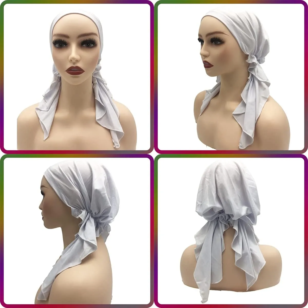 Pre Tied Head Covers Sets Chemo Beanies for Women Slip On Lightweight Chemo Bandana Turban