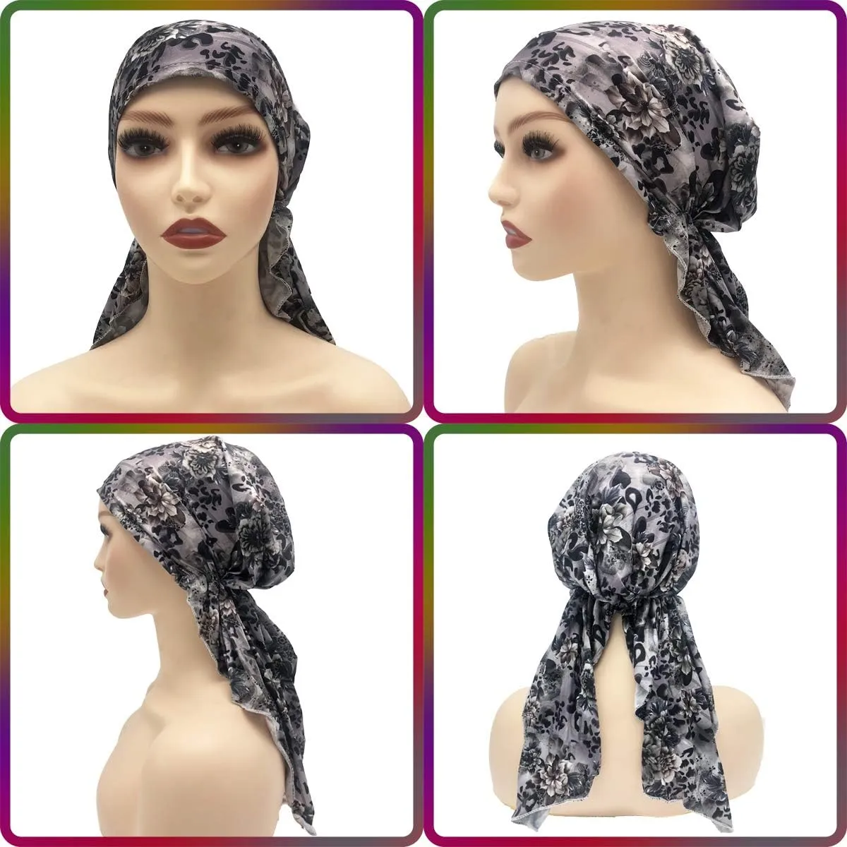 Pre Tied Head Covers Sets Chemo Beanies for Women Slip On Lightweight Chemo Bandana Turban