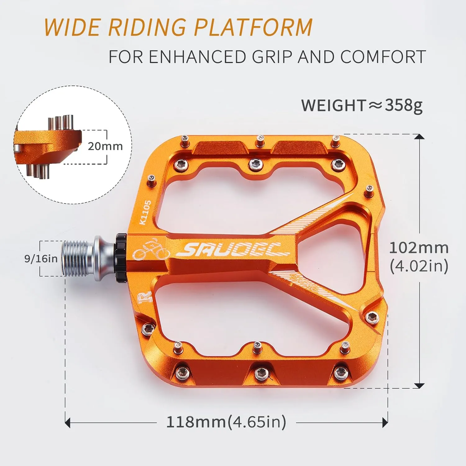 Premium Bike Pedals, Lightweight Bicycle Pedals for BMX/MTB -Universal Aluminum Wide Paltform and Lightweight