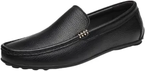 Prom Wedding Slip-on Mens Loafers Shoe Genuine Leather Stitching Details Round Toe Flat Heel Slip Resistant Comfortable
