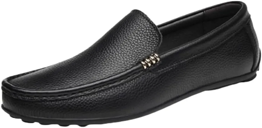 Prom Wedding Slip-on Mens Loafers Shoe Genuine Leather Stitching Details Round Toe Flat Heel Slip Resistant Comfortable