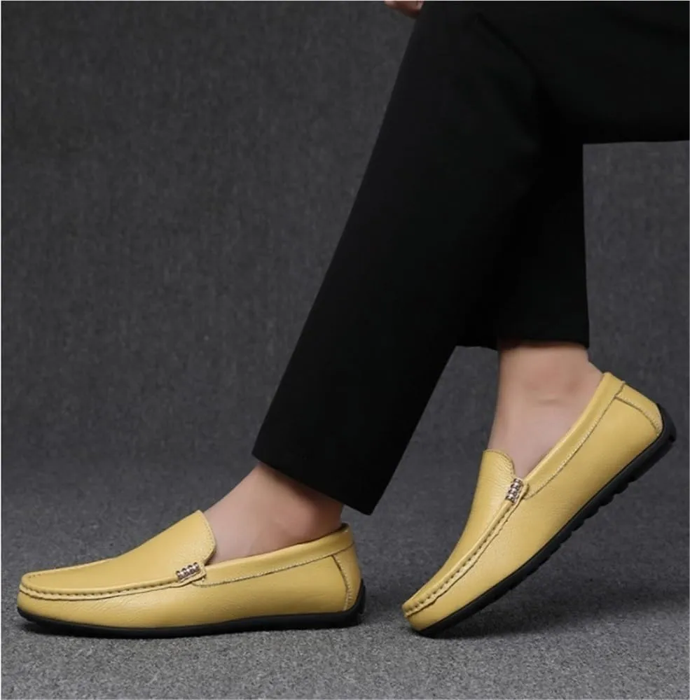 Prom Wedding Slip-on Mens Loafers Shoe Genuine Leather Stitching Details Round Toe Flat Heel Slip Resistant Comfortable