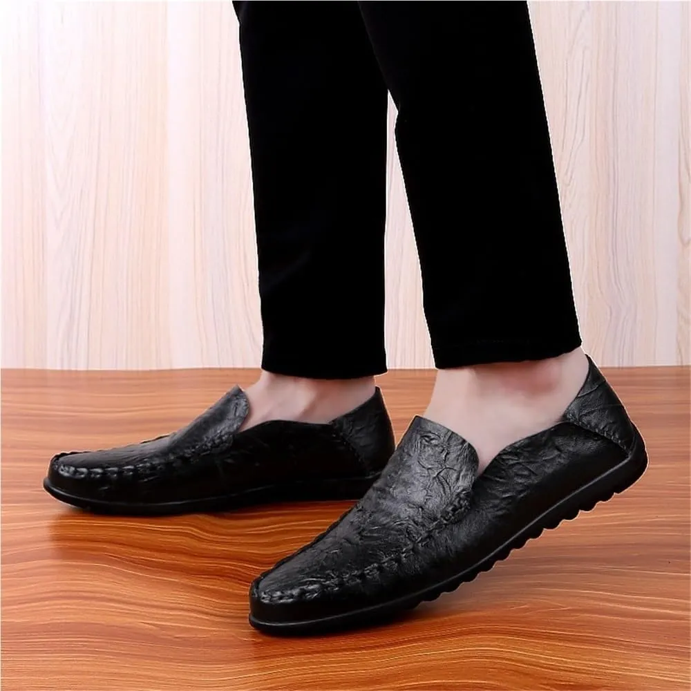 PU Leather Loafer Shoes Mens Round Toe Flat Heel Lightweight Comfortable Prom Slip-on