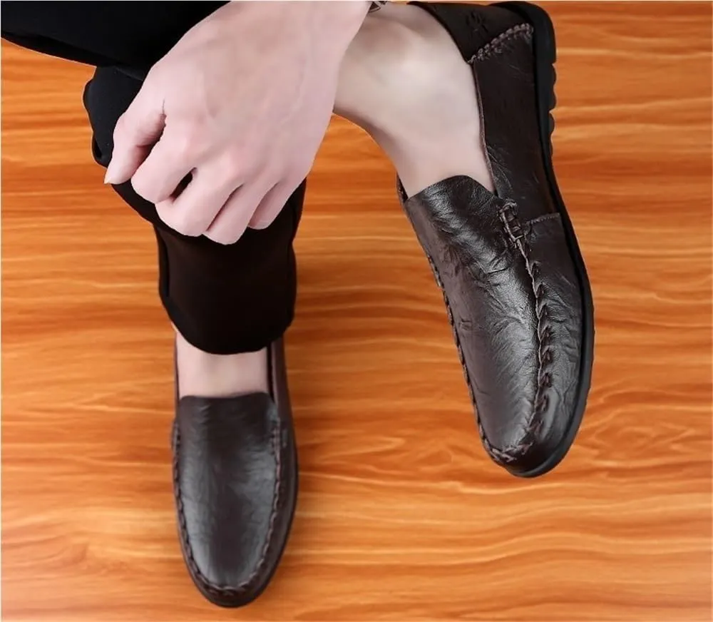 PU Leather Loafer Shoes Mens Round Toe Flat Heel Lightweight Comfortable Prom Slip-on