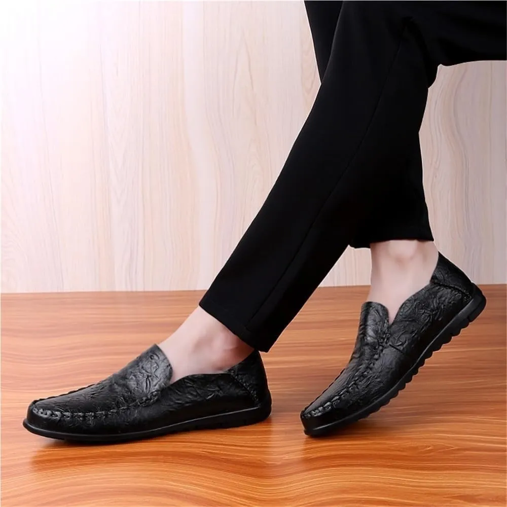 PU Leather Loafer Shoes Mens Round Toe Flat Heel Lightweight Comfortable Prom Slip-on