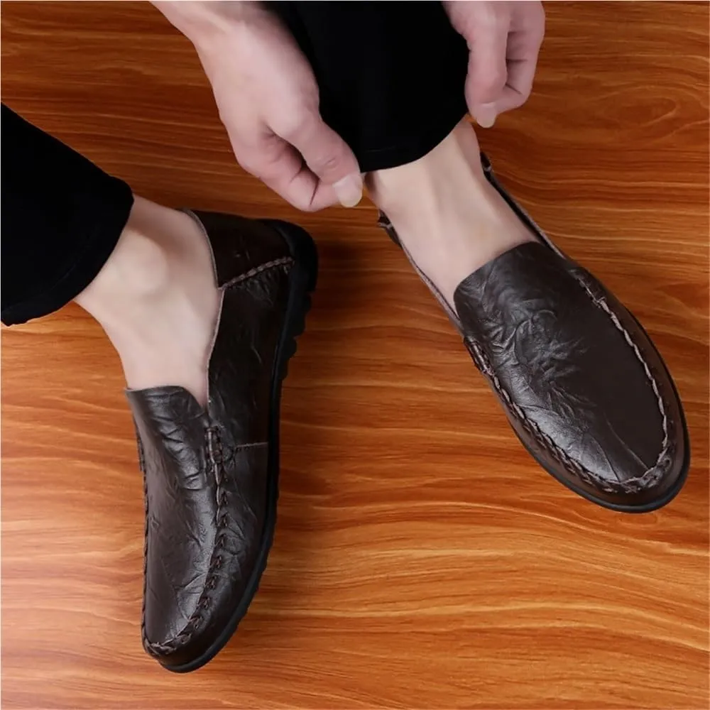 PU Leather Loafer Shoes Mens Round Toe Flat Heel Lightweight Comfortable Prom Slip-on